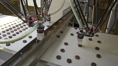 Astor delta robot sorting cookies on conveyor belt