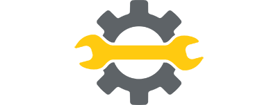 Grey cog icon with yellow wrench