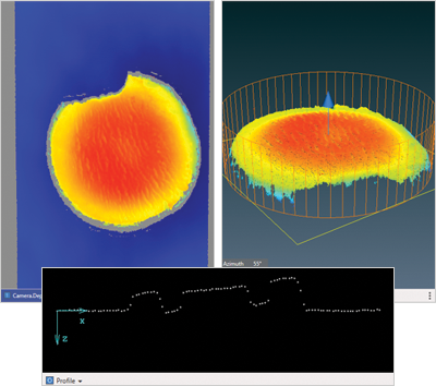 Depth map, point cloud, and profile views from Matrox Design Assistant