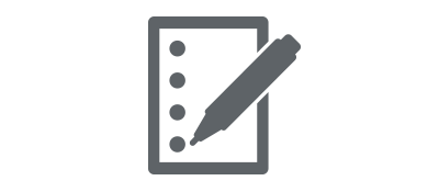 Grey icon of pen and paper