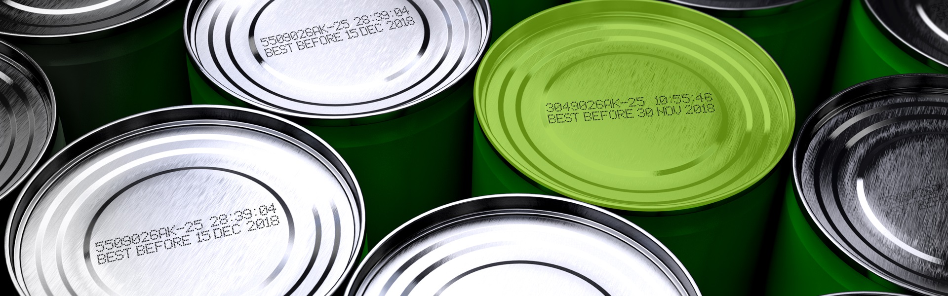 Tin cans showing expiration dates