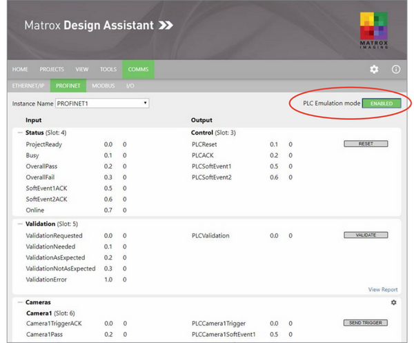 Matrox Design Assistant PLC interface emulation